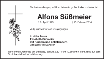 Traueranzeige von Alfons Süßmeier von Pegnitz-Zeitung